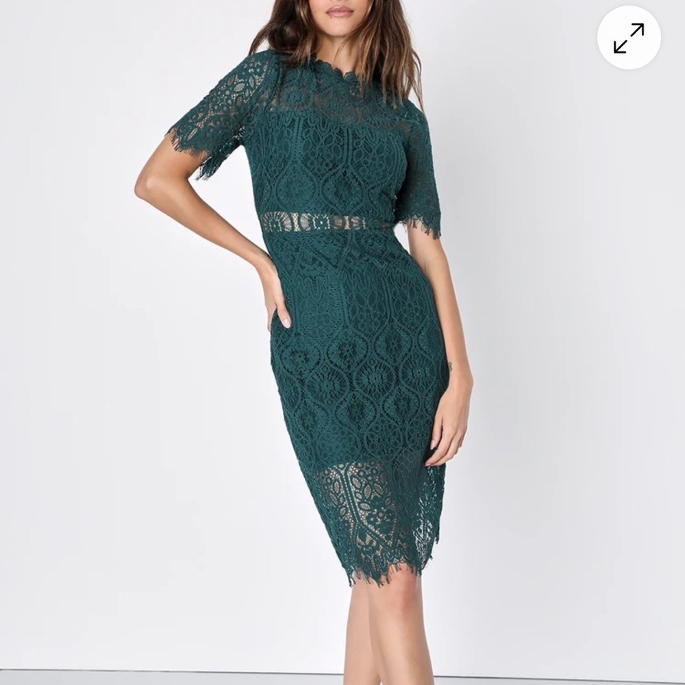 Lulu's Green Sheath Midi Dress with Bateau Neckline